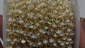 Beadsofcambay 3.5mm Ethiopian Opal Plain Rondelles on Vermeil Hand Wrapped Chain View 1