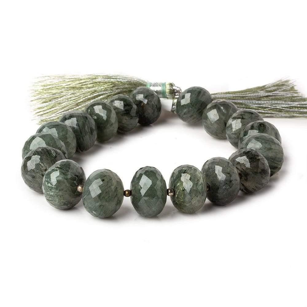 13mm - 14mm Green Tourmalinated Quartz faceted rondelles 8inch 18 beads A - Beadsofcambay.com