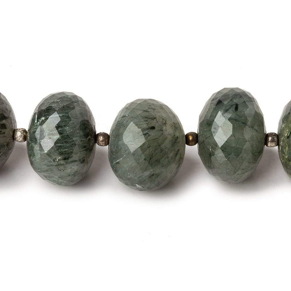 13mm - 14mm Green Tourmalinated Quartz faceted rondelles 8inch 18 beads A - Beadsofcambay.com