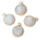 13mm 22kt Gold Leafed Rainbow Moonstone carved floral coin Pendant 1 focal bead - Beadsofcambay.com