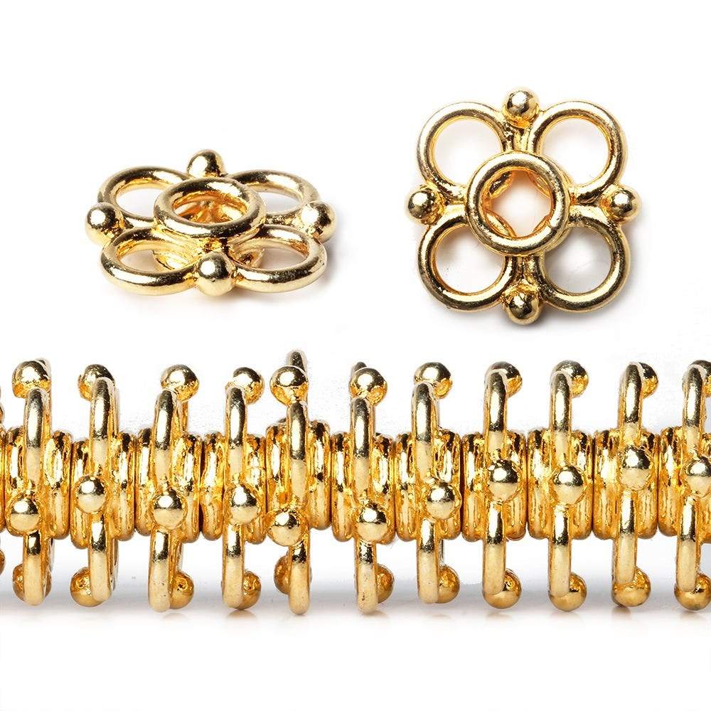 13mm 22kt Gold Quatrefoil 3mm ID Connector Bead Strand 8 inch 61 pieces - Beadsofcambay.com