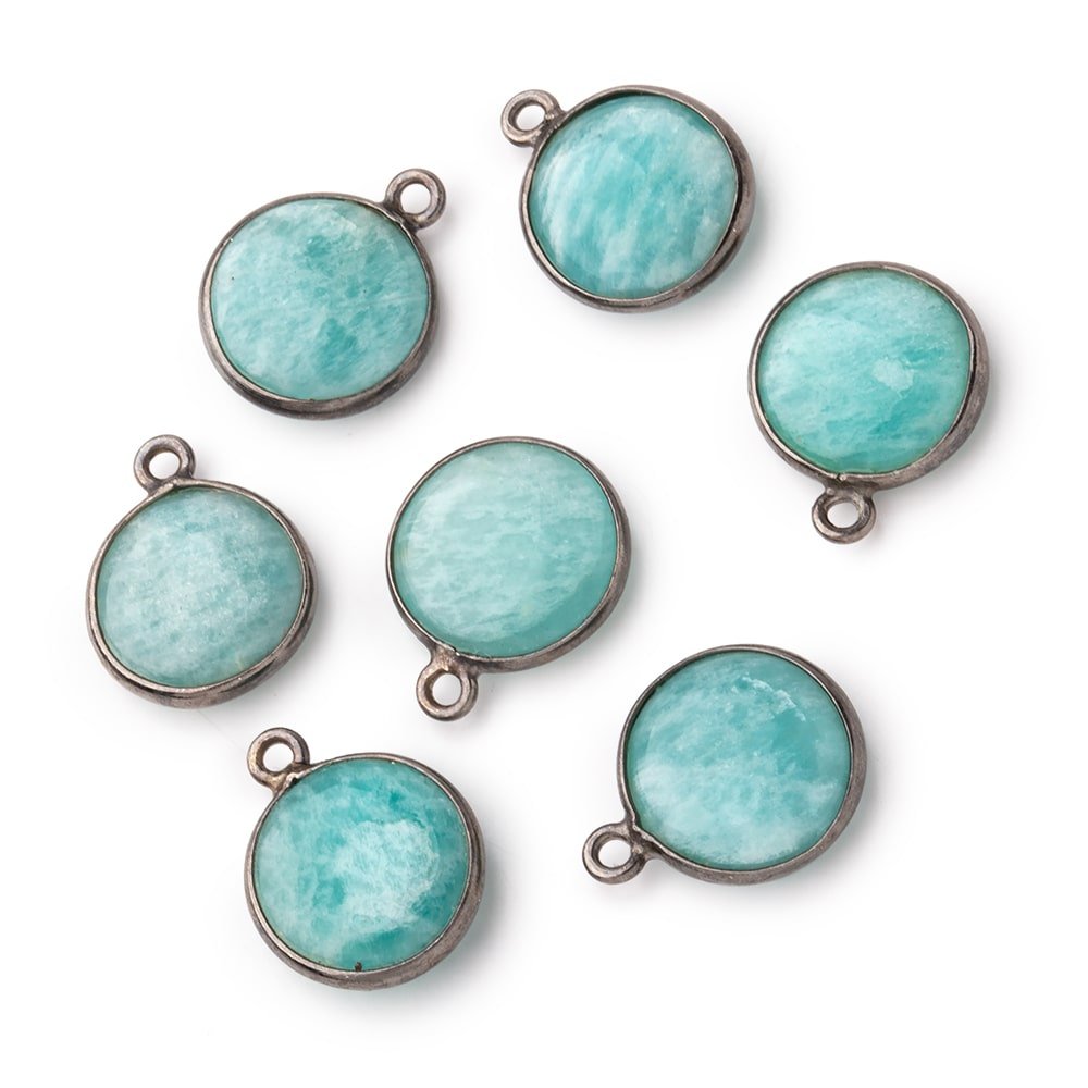 13mm Black Gold .925 Bezel Amazonite Plain Coin Pendant 1 Focal Bead - Beadsofcambay.com