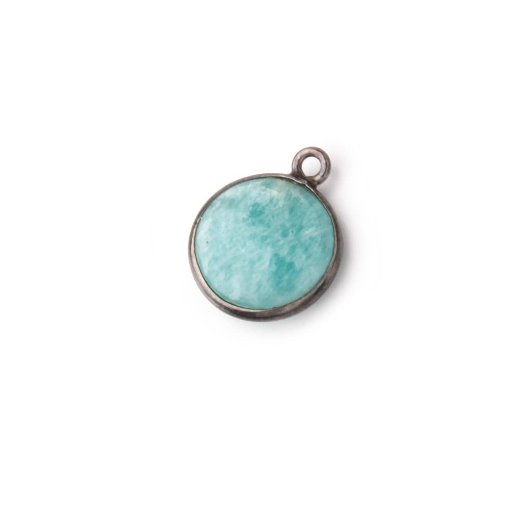 13mm Black Gold .925 Bezel Amazonite Plain Coin Pendant 1 Focal Bead - Beadsofcambay.com