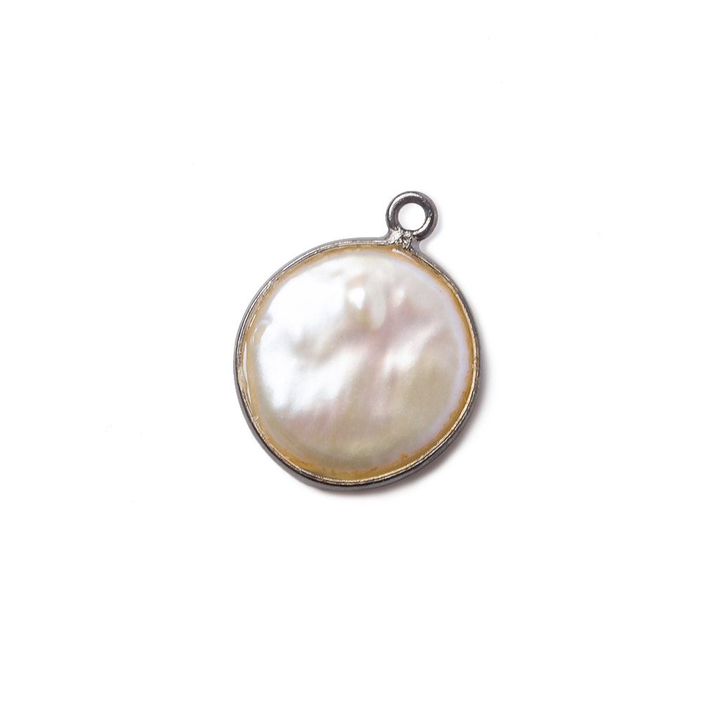 13mm Black Gold Bezel Cream Coin Pearl Pendant 1 piece - Beadsofcambay.com