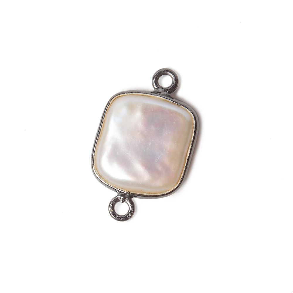 13mm Black Gold Bezel Cream Square Pearl Connector 1 piece - Beadsofcambay.com