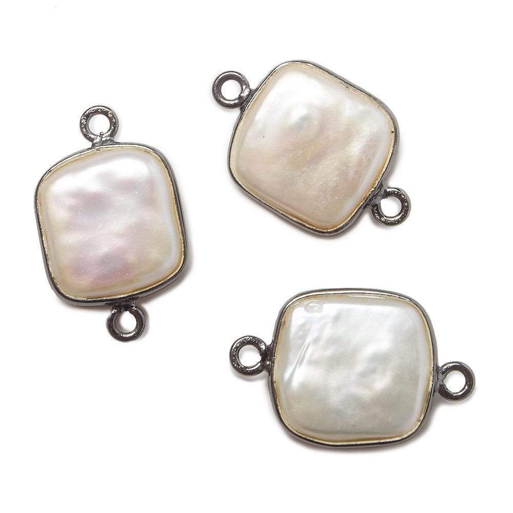 13mm Black Gold Bezel Cream Square Pearl Connector 1 piece - Beadsofcambay.com