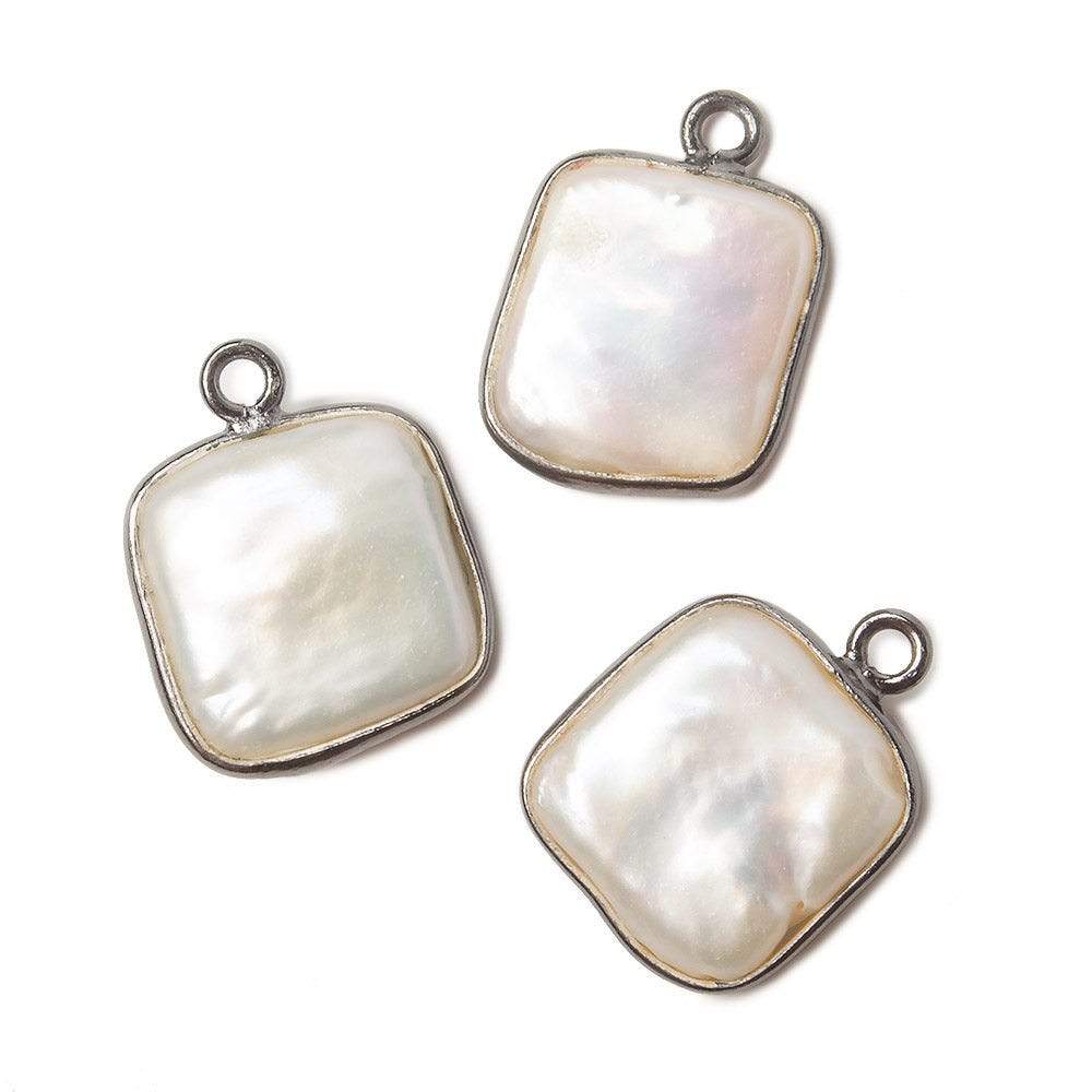 13mm Black Gold Bezel Cream Square Pearl Pendant 1 piece - Beadsofcambay.com
