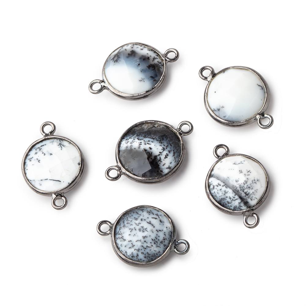 13mm Black Gold Bezel Dendritic Opal Faceted Coin Connector 1 piece - Beadsofcambay.com