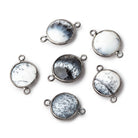 13mm Black Gold Bezel Dendritic Opal Faceted Coin Connector 1 piece - Beadsofcambay.com