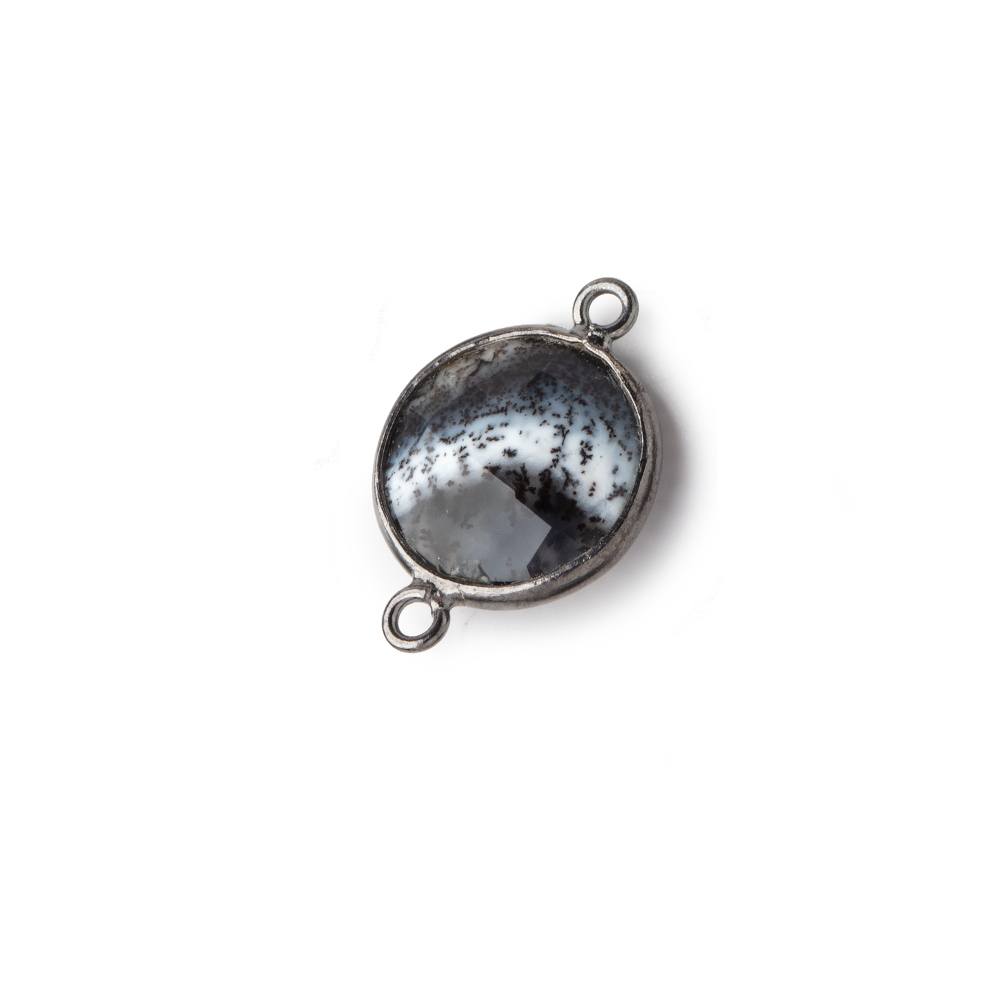 13mm Black Gold Bezel Dendritic Opal Faceted Coin Connector 1 piece - Beadsofcambay.com