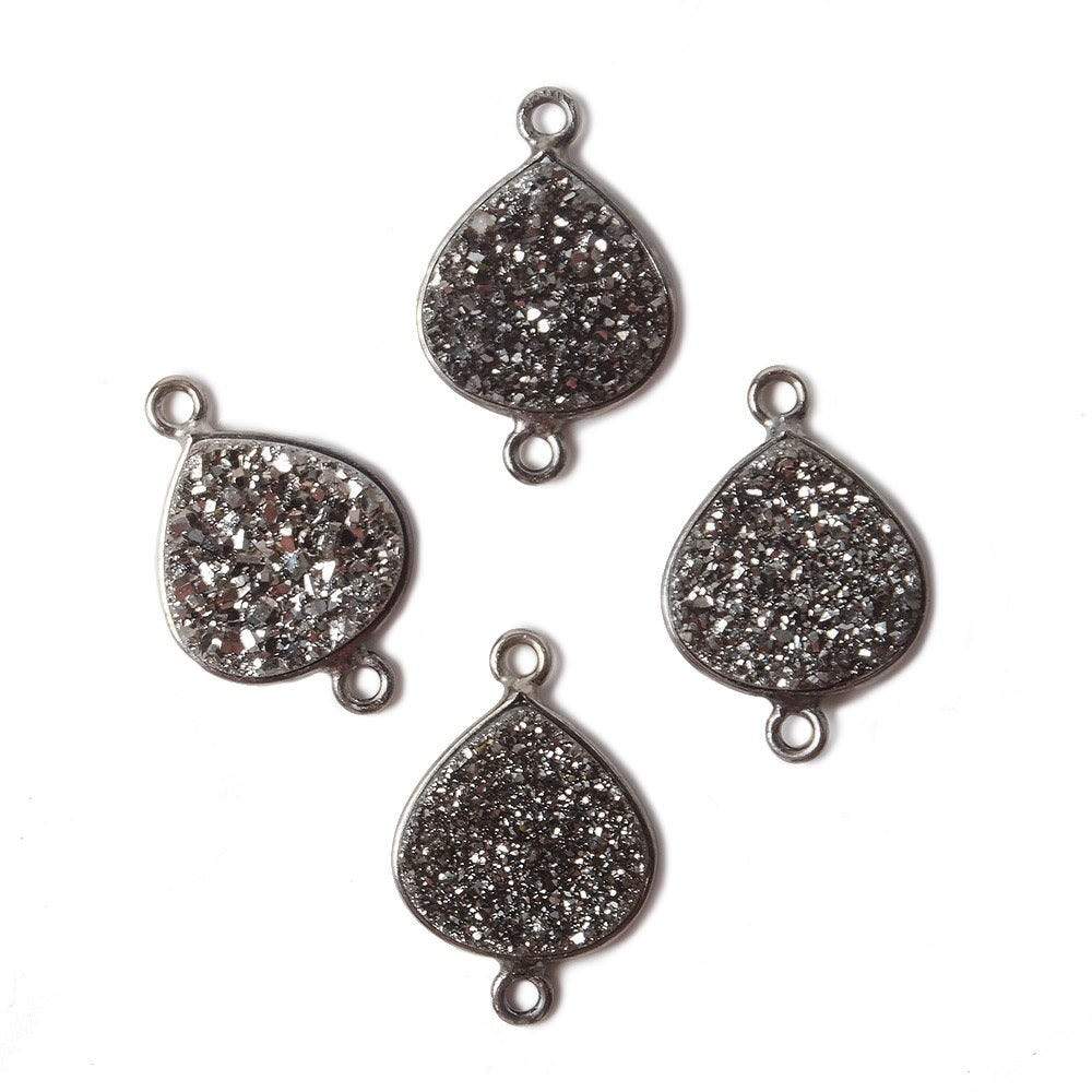 13mm Black Gold Bezel Metallic Platinum Drusy Heart Connector 1 piece - Beadsofcambay.com