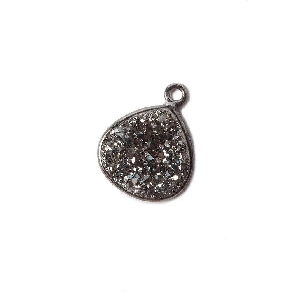 13mm Black Gold Bezel Metallic Platinum Drusy Heart Pendant 1 piece - Beadsofcambay.com