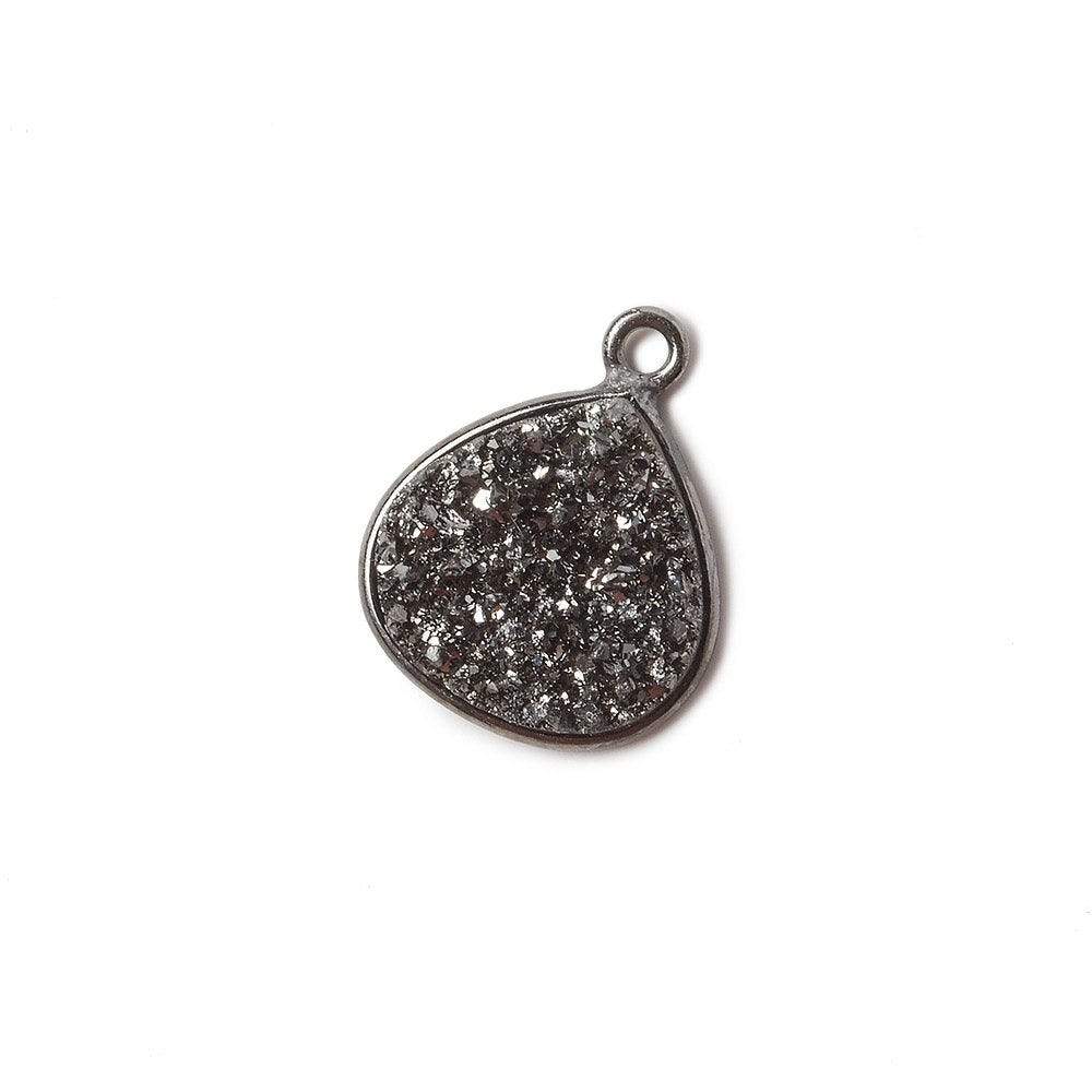 13mm Black Gold Bezel Metallic Black Flat Drusy Heart Pendant 1 piece - Beadsofcambay.com