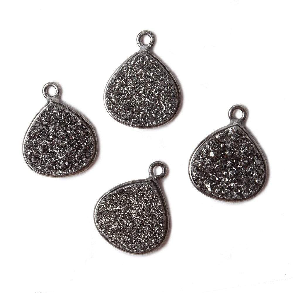 13mm Black Gold Bezel Metallic Black Flat Drusy Heart Pendant 1 piece - Beadsofcambay.com