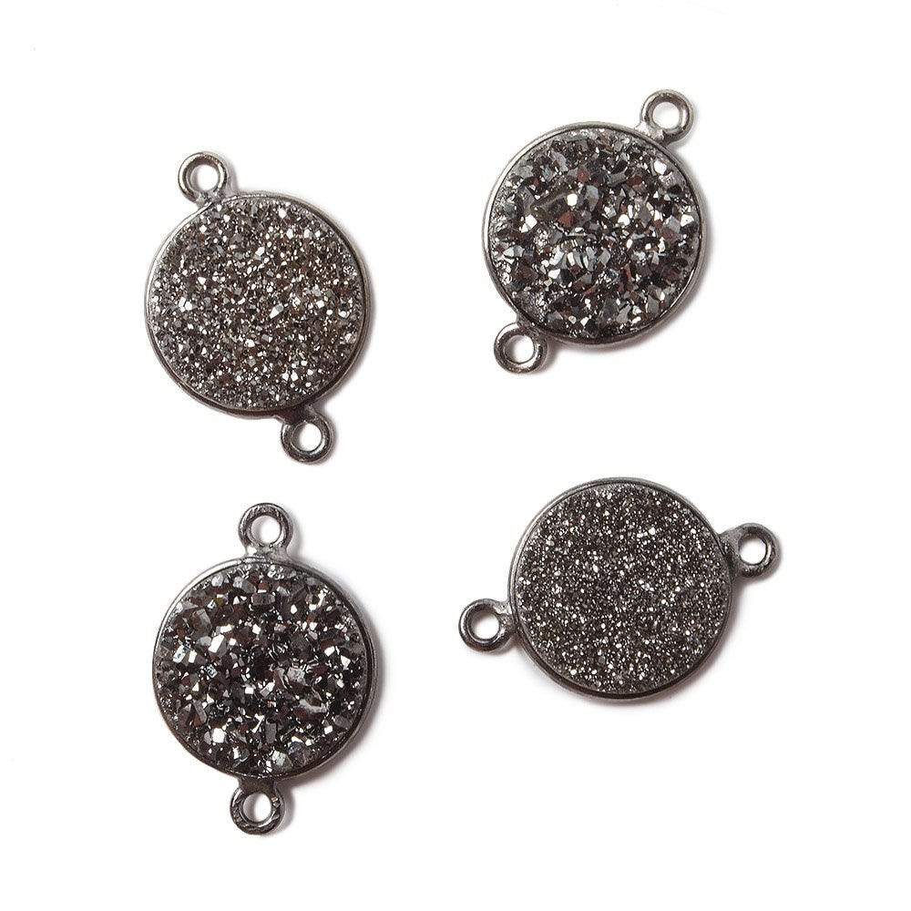 13mm Black Gold Bezel Metallic Platinum Drusy Coin Connector 1 piece - Beadsofcambay.com