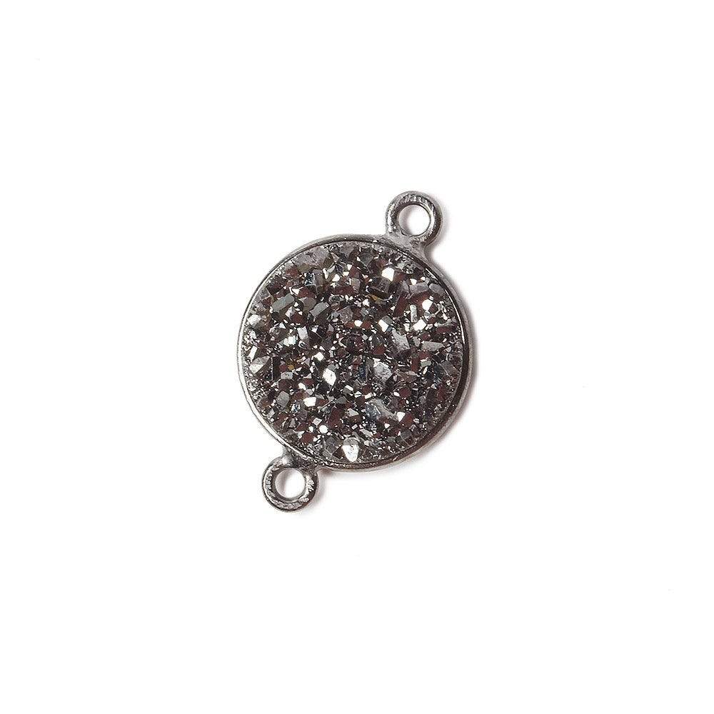 13mm Black Gold Bezel Metallic Platinum Drusy Coin Connector 1 piece - Beadsofcambay.com