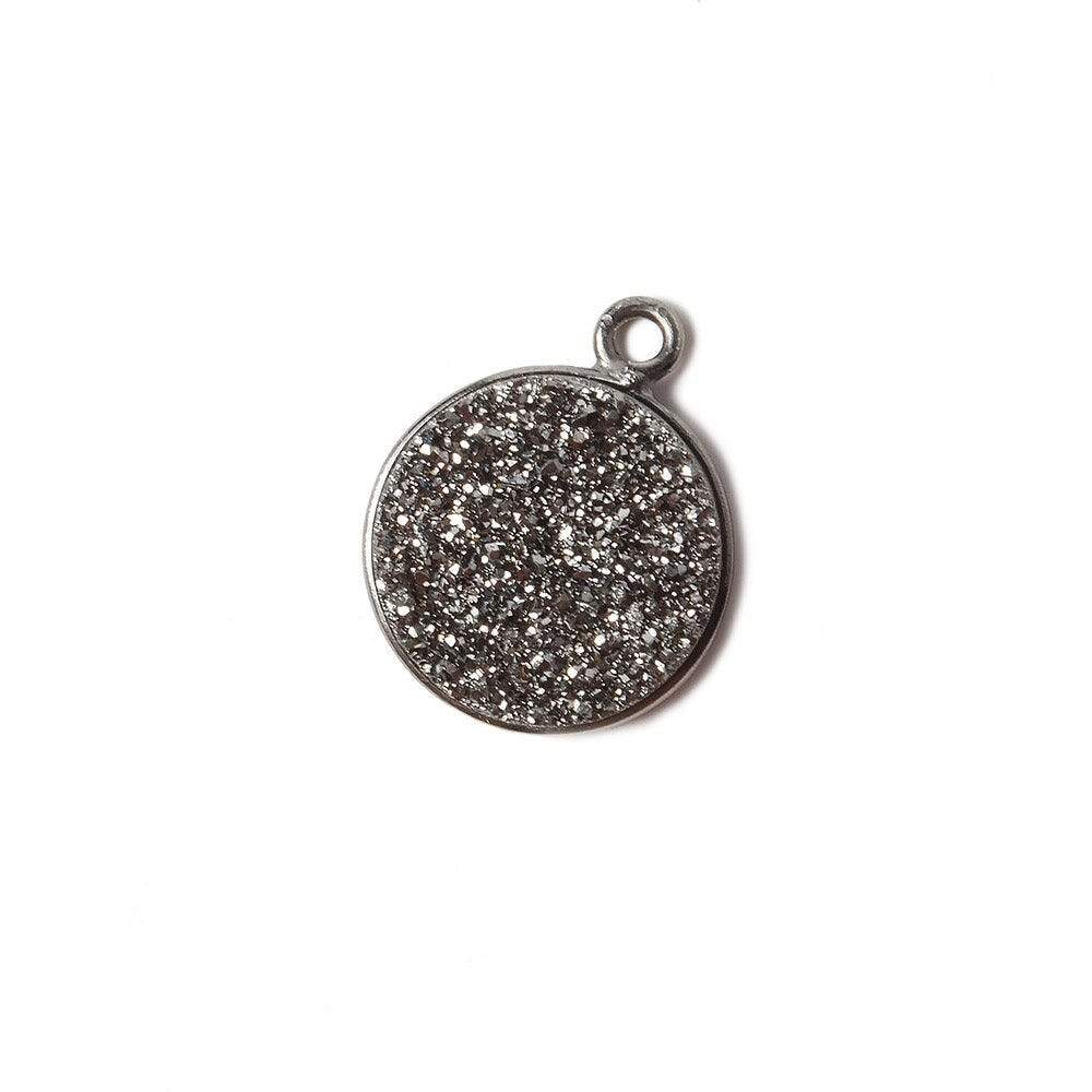 13mm Black Gold Bezel Metallic Platinum Drusy Coin Pendant 1 piece - Beadsofcambay.com