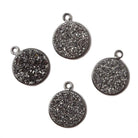13mm Black Gold Bezel Metallic Platinum Drusy Coin Pendant 1 piece - Beadsofcambay.com