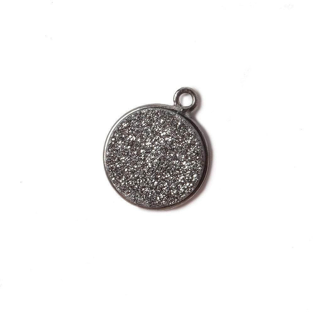 13mm Black Gold Bezel Metallic Platinum Flat Drusy Coin Pendant 1 piece - Beadsofcambay.com