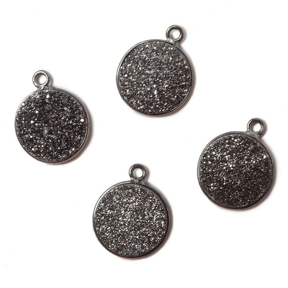 13mm Black Gold Bezel Metallic Platinum Flat Drusy Coin Pendant 1 piece - Beadsofcambay.com