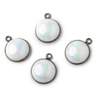 13mm Black Gold Bezel Mystic Grey Blue Opal Coin Cabochon Pendant 1 piece - Beadsofcambay.com