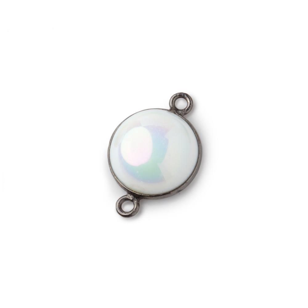 13mm Black Gold Bezel Mystic White Opal Coin Cabochon Connector 1 piece - Beadsofcambay.com