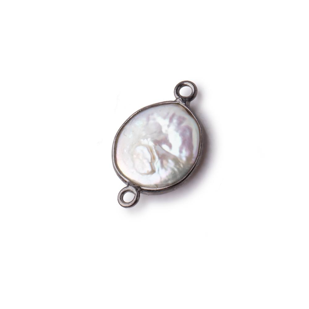 13mm Black Gold Bezel White Coin Pearl Connector 1 piece - Beadsofcambay.com