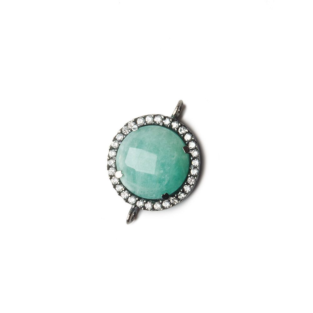 13mm Black Gold Bezel White CZ and Amazonite Coin Connector 1 focal bead - Beadsofcambay.com