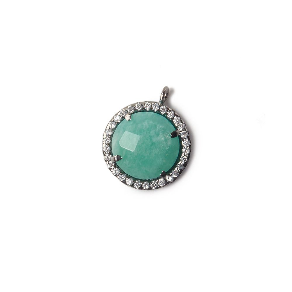 13mm Black Gold Bezel White CZ and Amazonite Coin Pendant 1 focal bead - Beadsofcambay.com