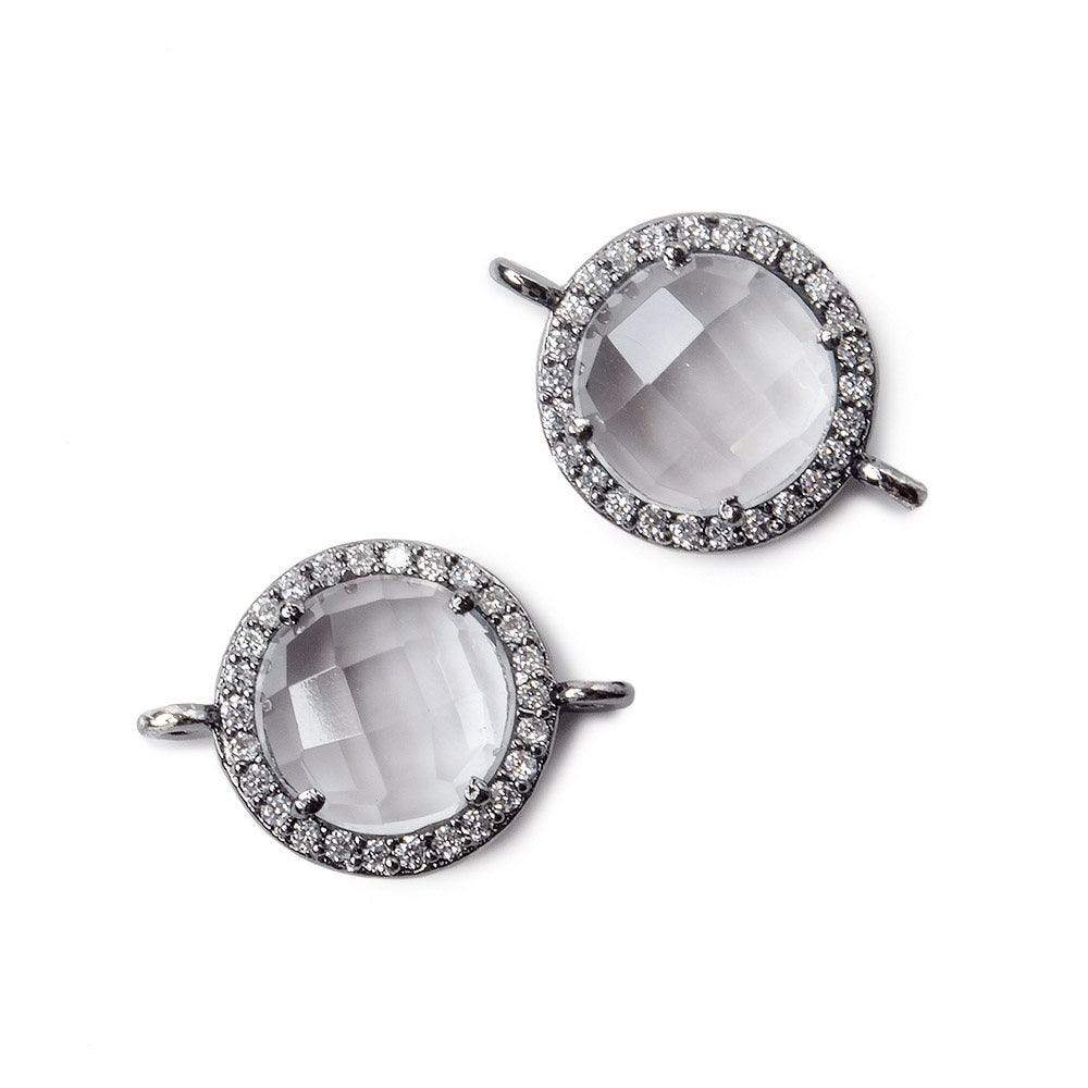 13mm Black Gold Bezel White CZ and Crystal Quartz Coin Connector 1 focal bead - Beadsofcambay.com