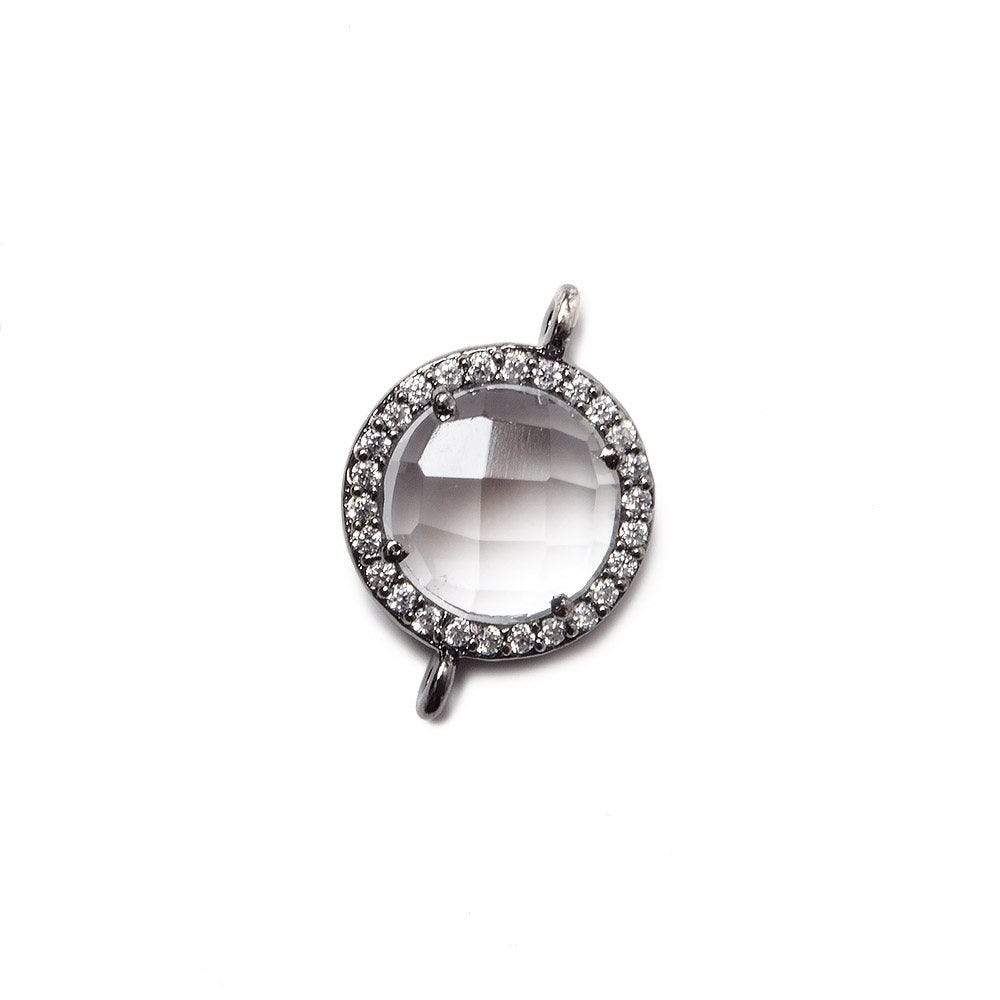13mm Black Gold Bezel White CZ and Crystal Quartz Coin Connector 1 focal bead - Beadsofcambay.com