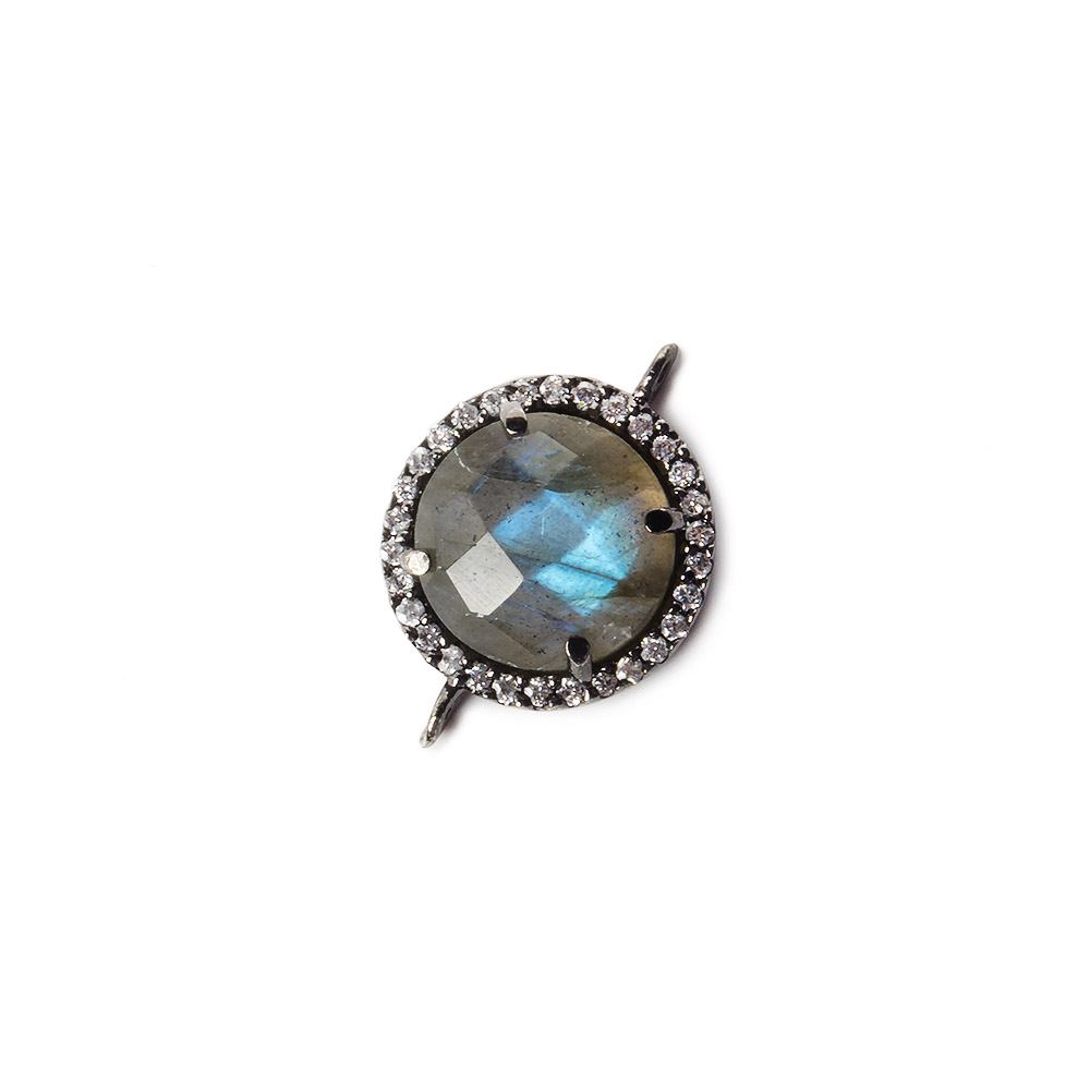 13mm Black Gold Bezel White CZ and Labradorite Coin Connector 1 focal bead - Beadsofcambay.com