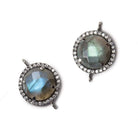13mm Black Gold Bezel White CZ and Labradorite Coin Connector 1 focal bead - Beadsofcambay.com