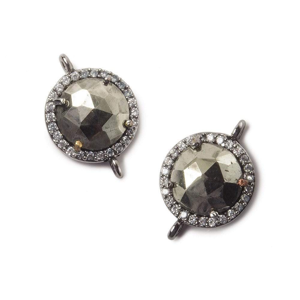 13mm Black Gold Bezel White CZ and Pyrite Coin Connector 1 focal bead - Beadsofcambay.com