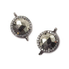 13mm Black Gold Bezel White CZ and Pyrite Coin Connector 1 focal bead - Beadsofcambay.com