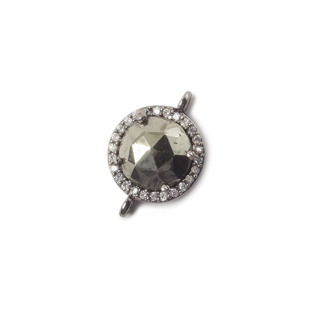 13mm Black Gold Bezel White CZ and Pyrite Coin Connector 1 focal bead - Beadsofcambay.com