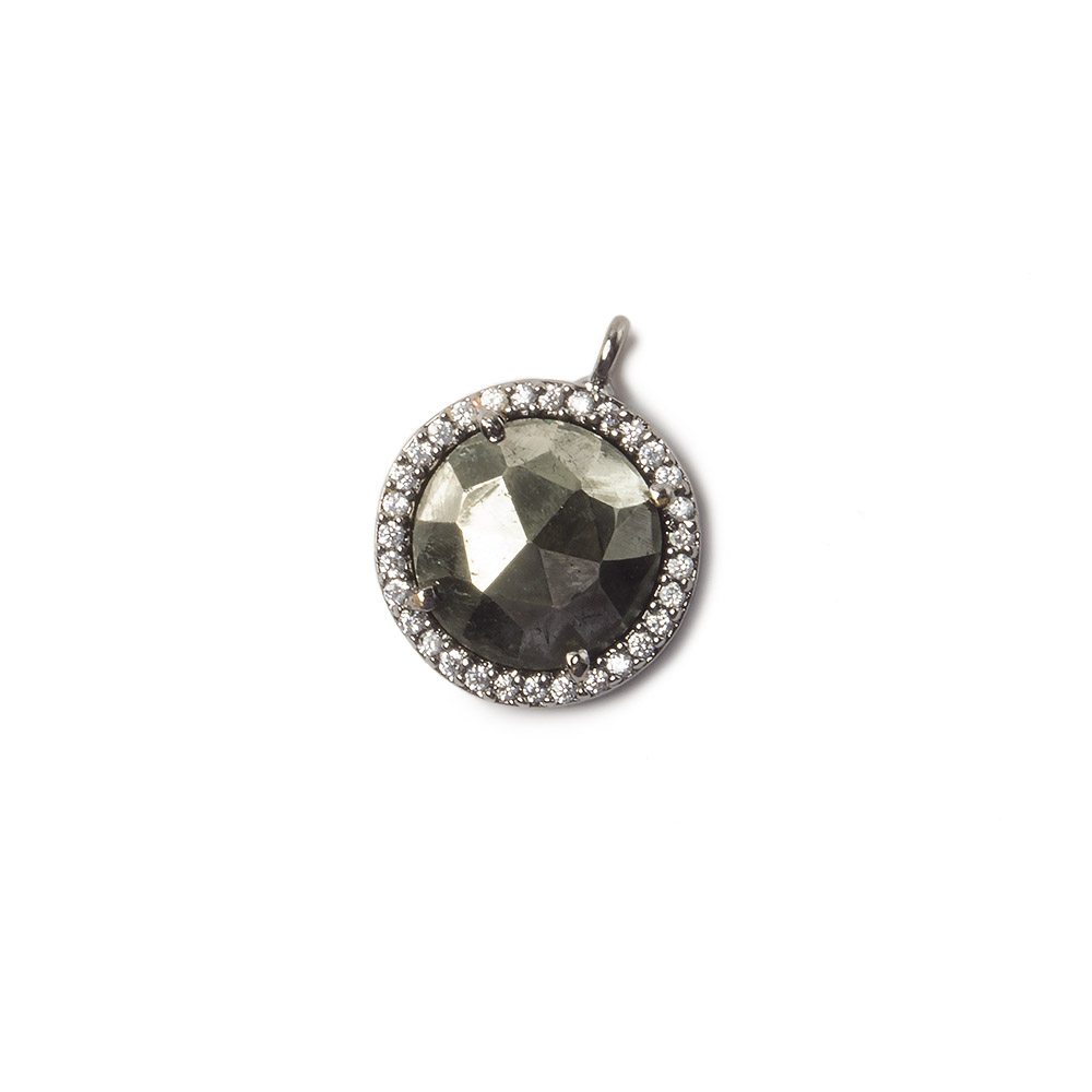 13mm Black Gold Bezel White CZ and Pyrite Coin Pendant 1 focal bead - Beadsofcambay.com