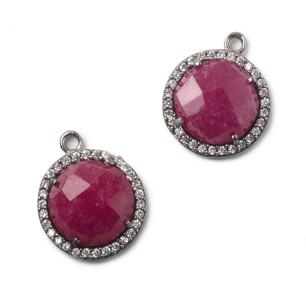 13mm Black Gold Bezel White CZ and Ruby Coin Pendant 1 focal bead - Beadsofcambay.com