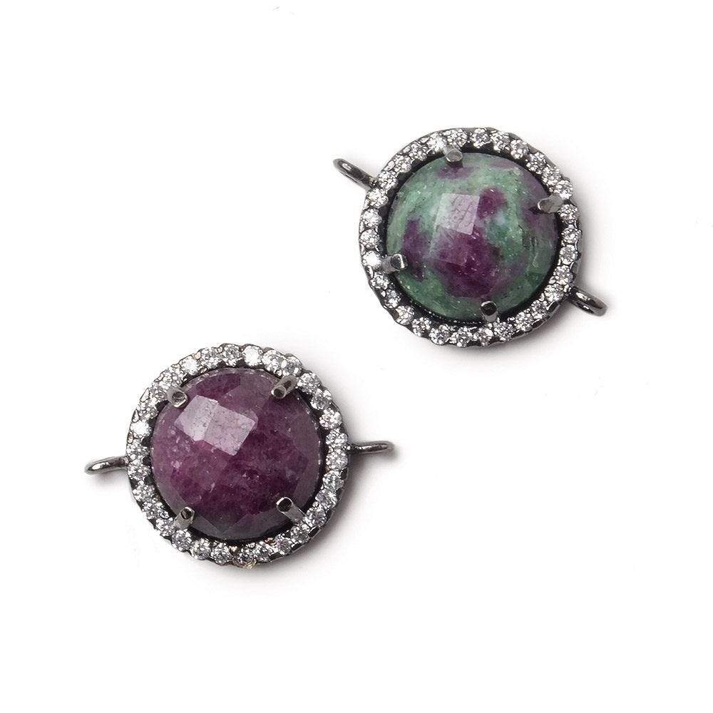 13mm Black Gold Bezel White CZ and Ruby in Zoisite Coin Connector 1 focal bead - Beadsofcambay.com
