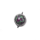 13mm Black Gold Bezel White CZ and Ruby in Zoisite Coin Connector 1 focal bead - Beadsofcambay.com