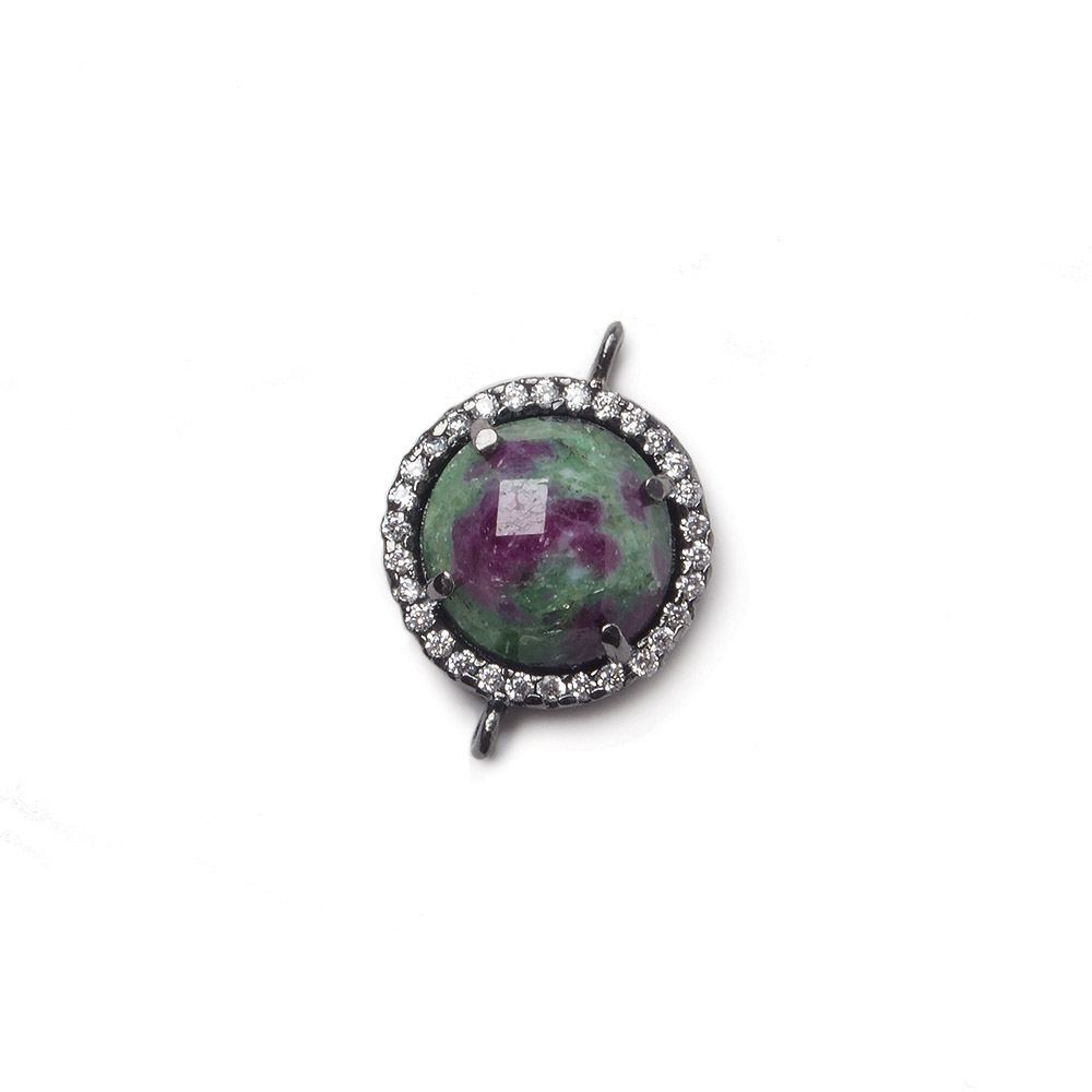 13mm Black Gold Bezel White CZ and Ruby in Zoisite Coin Connector 1 focal bead - Beadsofcambay.com