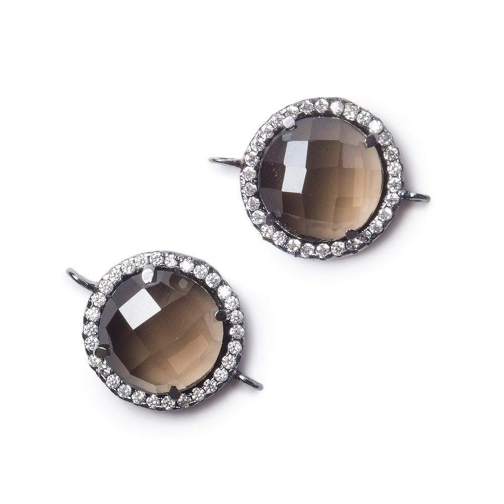 13mm Black Gold Bezel White CZ and Smoky Quartz Coin Connector 1 focal bead - Beadsofcambay.com