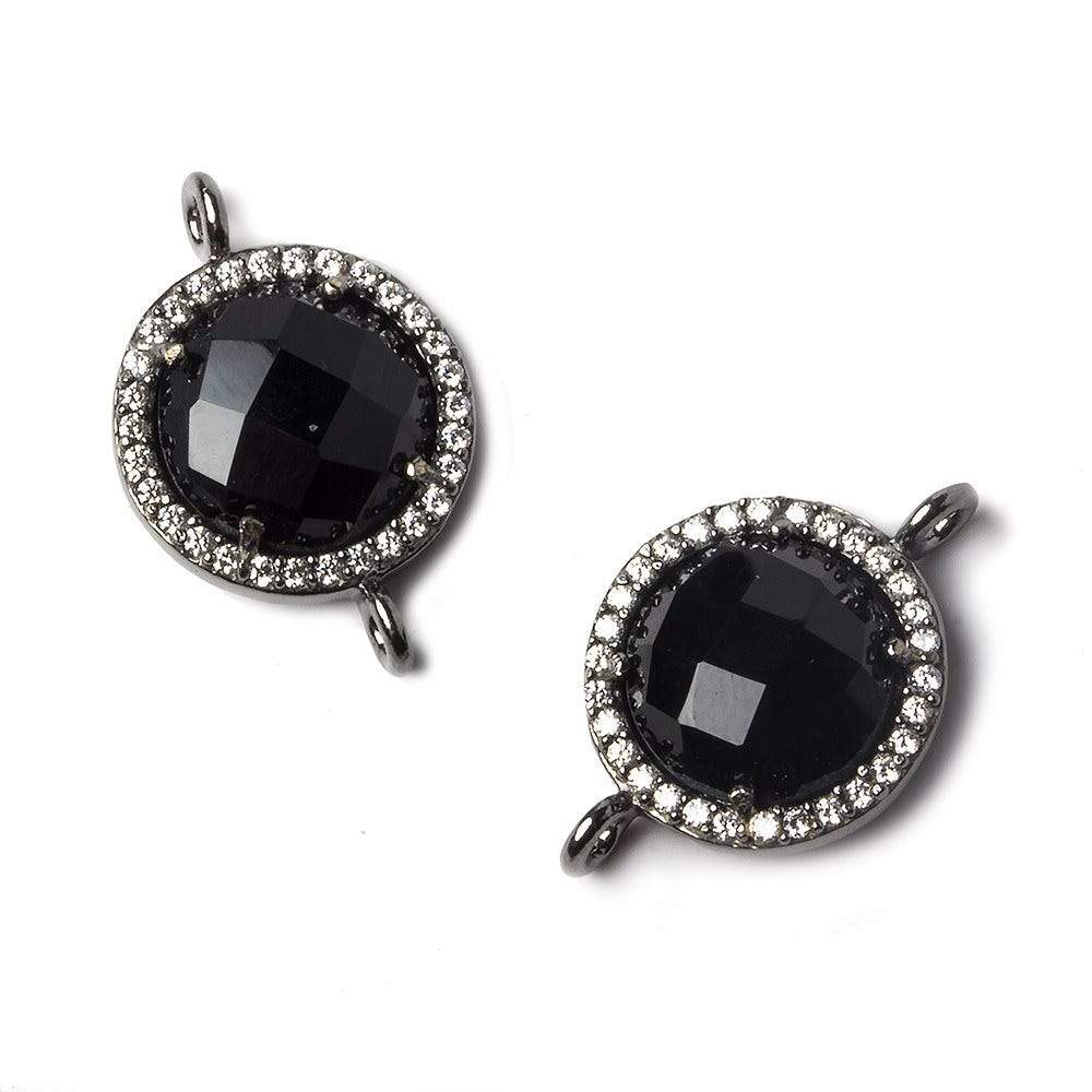 13mm Black Gold Bezeled White CZ and Black Chalcedony Coin Connector 1 piece - Beadsofcambay.com