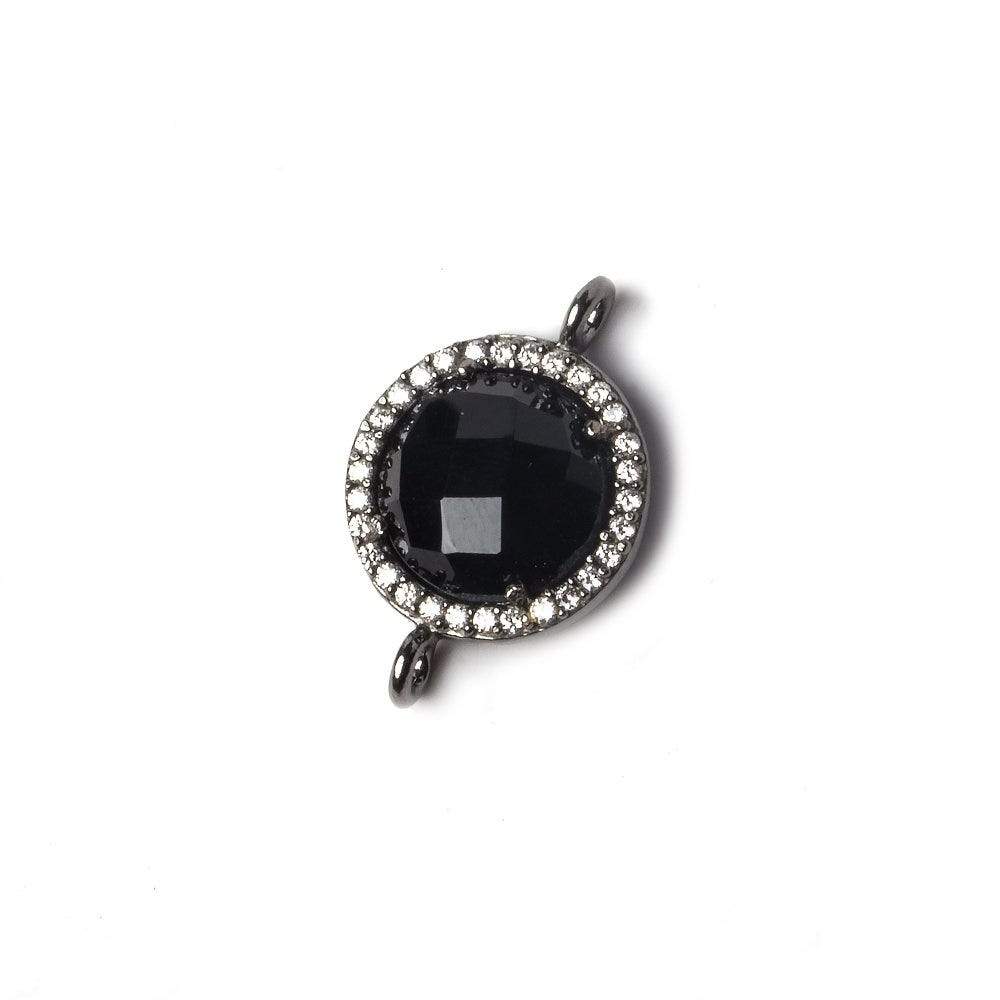13mm Black Gold Bezeled White CZ and Black Chalcedony Coin Connector 1 piece - Beadsofcambay.com