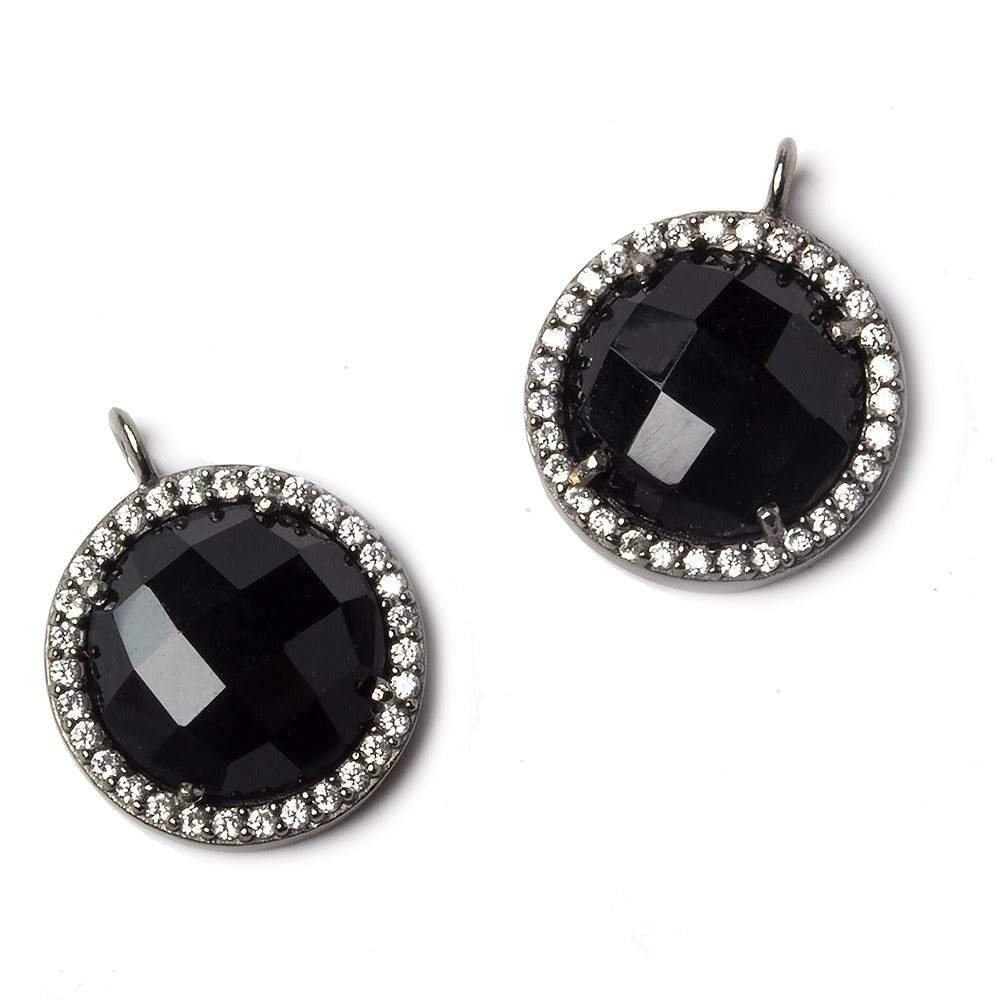 13mm Black Gold Bezeled White CZ and Black Chalcedony Coin Pendant 1 piece - Beadsofcambay.com