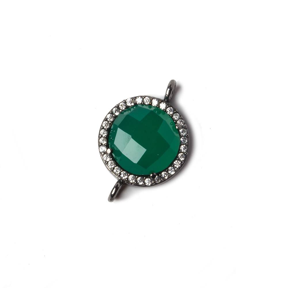 13mm Black Gold Bezeled White CZ and Green Onyx Coin Connector 1 piece - Beadsofcambay.com