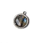 13mm Black Gold Bezeled White CZ and Labradorite Coin Pendant 1 piece - Beadsofcambay.com
