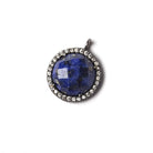 13mm Black Gold Bezeled White CZ and Lapis Lazuli Coin Pendant 1 piece - Beadsofcambay.com