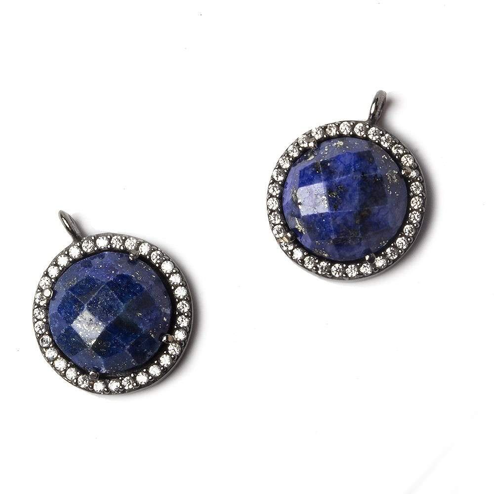 13mm Black Gold Bezeled White CZ and Lapis Lazuli Coin Pendant 1 piece - Beadsofcambay.com