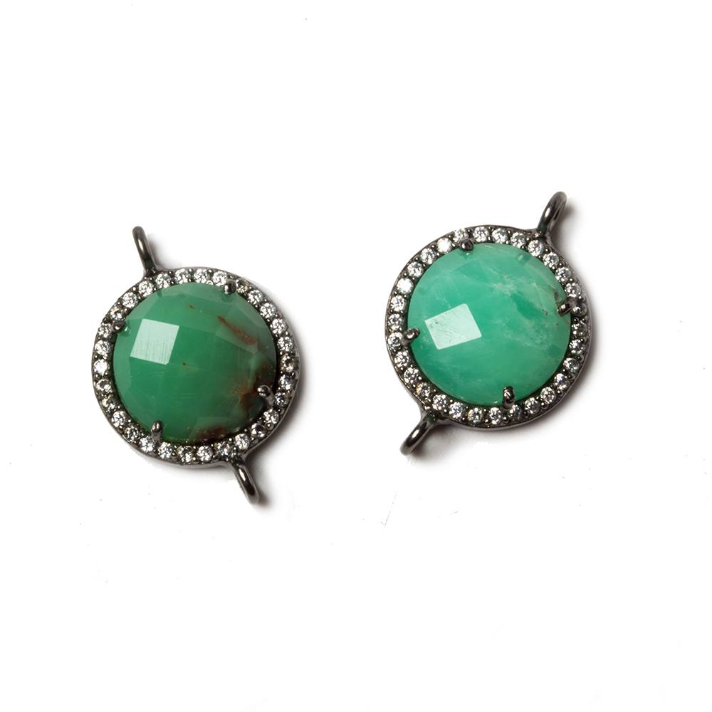 13mm Black Gold Bezeled White CZ & Chrysoprase Coin Connector 1 pc - Beadsofcambay.com